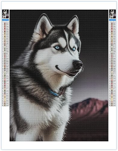 Miniatura 2 de Kits de pintura de diamantes para adultos, kits de pintura de diamantes de taladro completo redondo 5D, kits de pintura de diamantes Nerdy Husky
