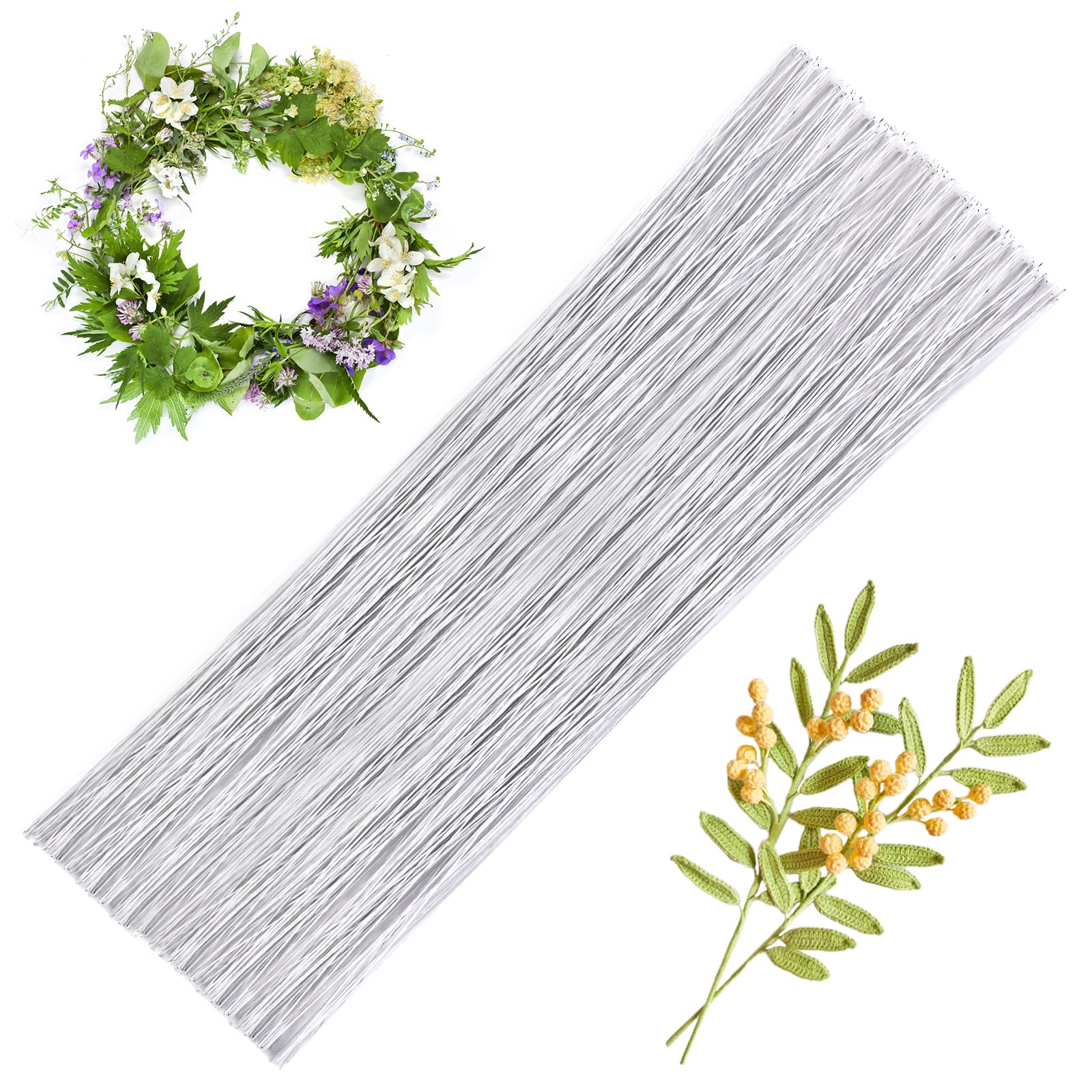 Namner 100 Pcs White Florist Wire Stems, 0.5mm (26 gauge) Flexible Floral Wire for Wreath Making, 36cm x 100 Pack for DIY Flower Craft, Floral Arrangements, and Corsage Decoration