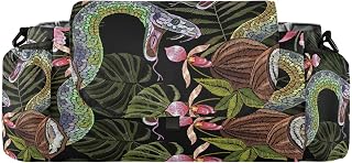 Embroidery Snake Coconut and Tropical Orchid Flowers Seamless Pattern Universal Stroller Organizer, Stroller Organizer Bag with Cup Holders Removable Shoulder Strap Fits Most Baby and Pet Strollers