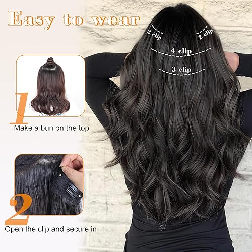 Miniatura 4 de AISI BEAUTY Extensiones largas de cabello sintético con clip para mujer, 20 pulgadas, 4 piezas, extensiones largas onduladas y gruesas