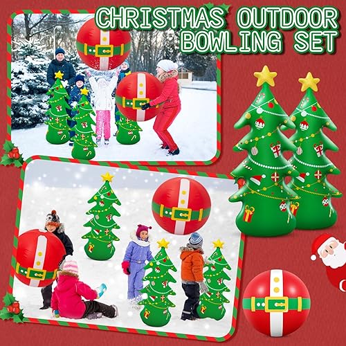 Miniatura 4 de Shappy Juego de bolos inflable gigante de Navidad de 28 pulgadas, juego de bolos inflable gigante de Navidad para fiesta de Navidad, familia,