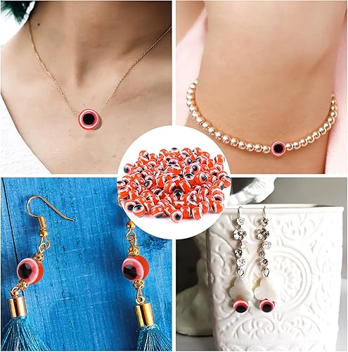 Miniatura 6 de Savita 100 cuentas rojas de ojo malvado, cuentas de resina hechas a mano para hacer pulseras, collares, joyas (0.4 pulgadas)