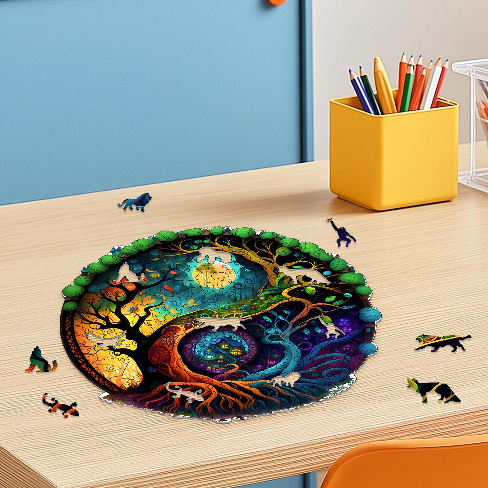 Cuteefun Puzzle in Legno per Adulti Puzzle Animale di Forma Albero di Cabina in Legno Puzzle per Regalo Famiglia