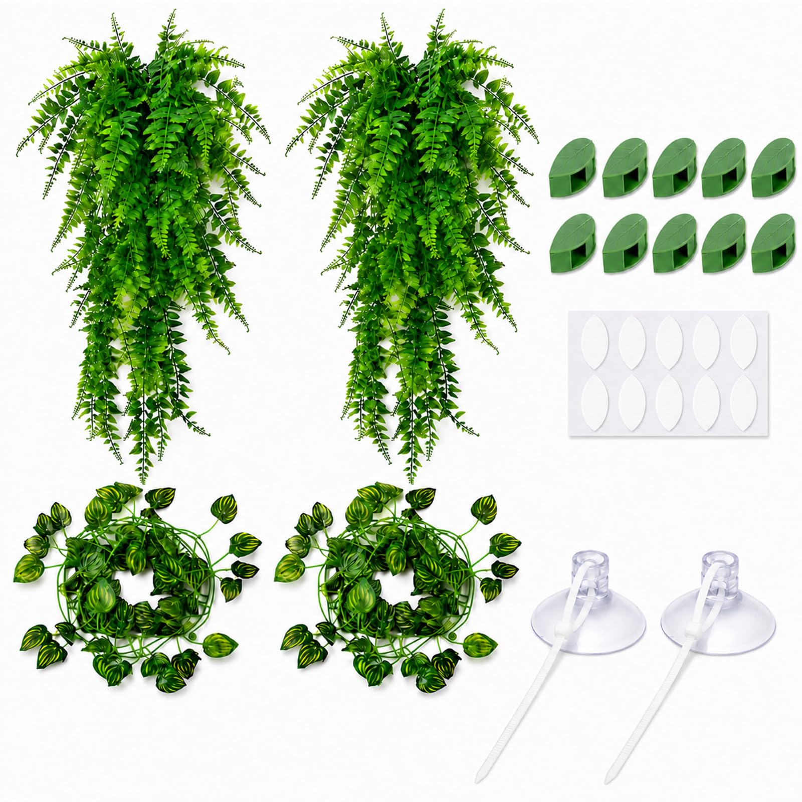 4 Pack Artificial Hanging Vines, Faux Reptile Hide Leaves with Suction Cup