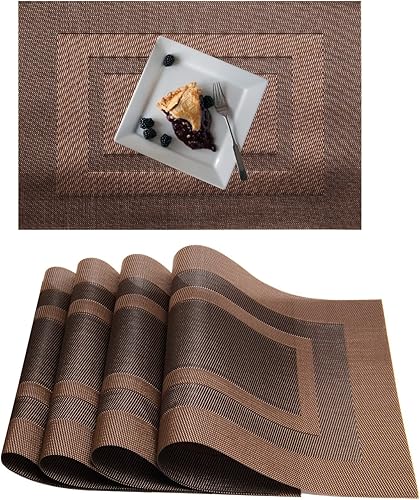 Miniatura 34 de Manteles individuales de vinilo de plástico, lavables, resistentes al calor, duraderos, de PVC, antideslizantes, tejidos, para cocina, comedor Azul