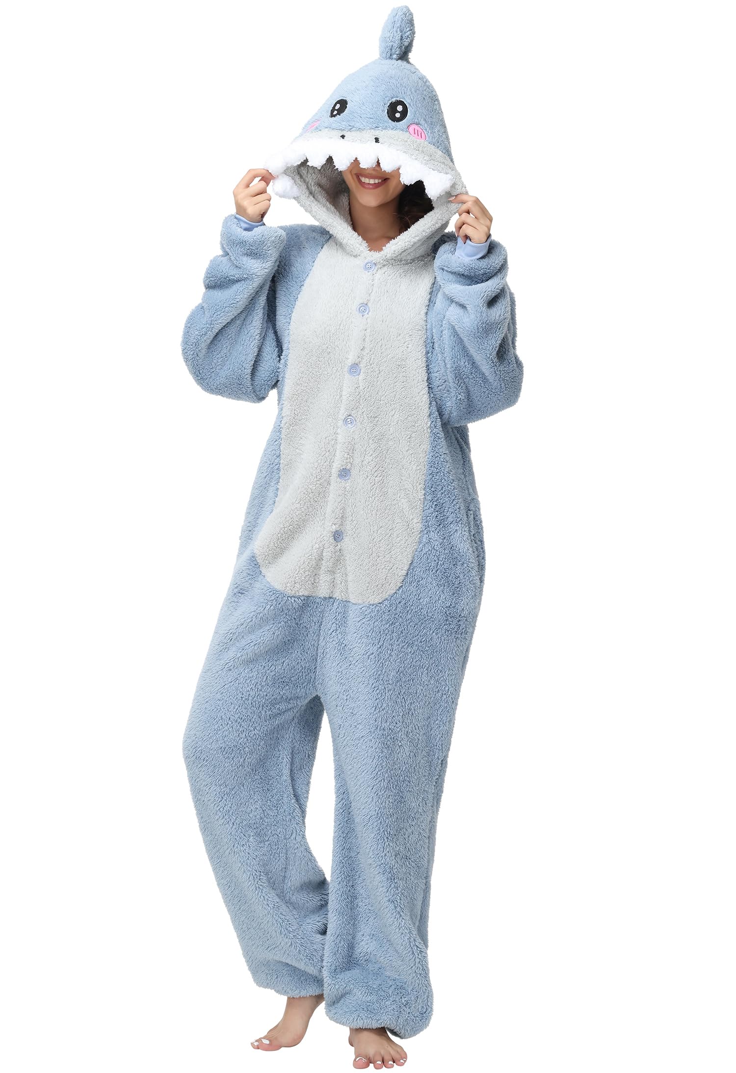 Pyjamas Jumpsuit Panda Unisex Adult Animal Onesie Cosplay Halloween Carnival Costumes Women's Pyjamas Animal Costumes Winter, sharks, Large-image-36