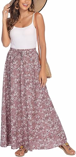 Bluetime - Faldas largas fluidas para mujer, de verano y playa, plisadas, elásticas, de cintura alta, casuales, maxi