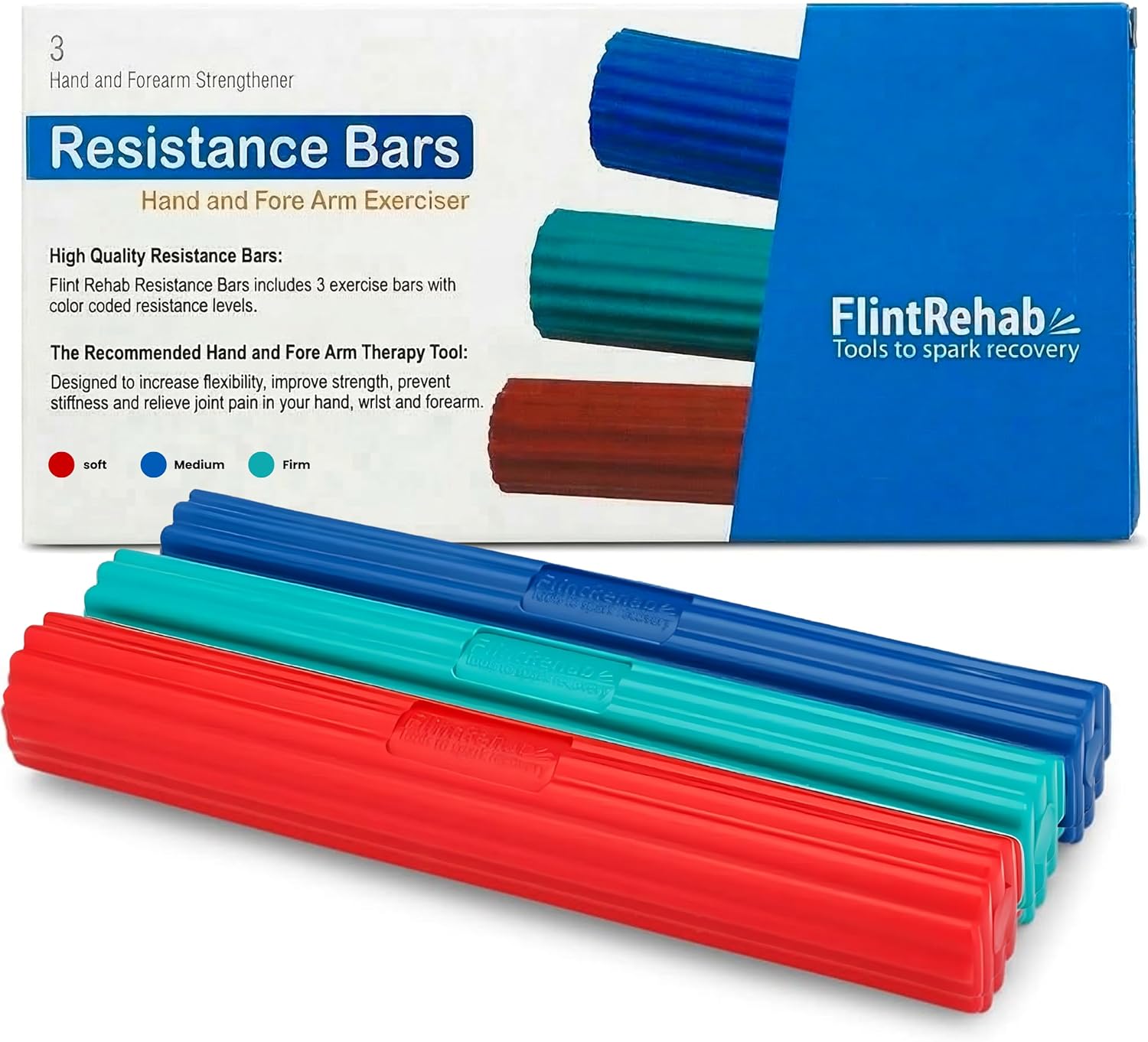 FlintRehab Flex Bars for Physical Therapy (3 Pack), Hand therapy Flex Bar, Resistance Bar for Golfers Elbow & Tendinitis, Tennis Elbow Exercise Devices, 3 Variable Twist Bar to Improve Grip Strength