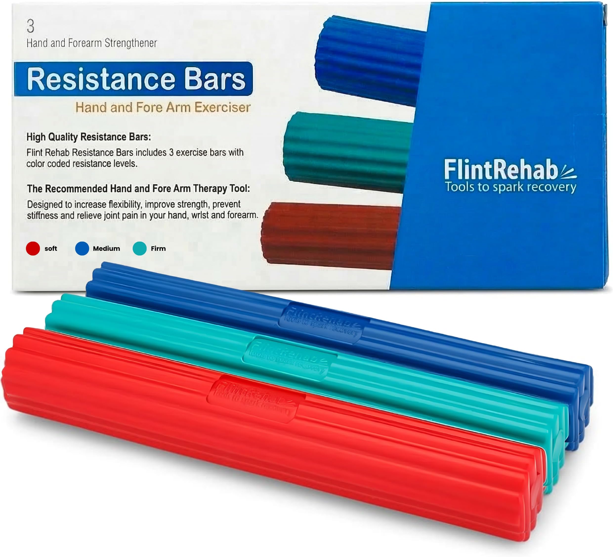 FlintRehab Flexbar Twist Hand Exerciser Bars (3 Pack) - Flex Therapy Bar Strengthener - Relieve Tennis & Golfers Elbow Tendonitis Pain - Arm Exercise Wrist & Hand Strength Forearm Grip - 3 Variable