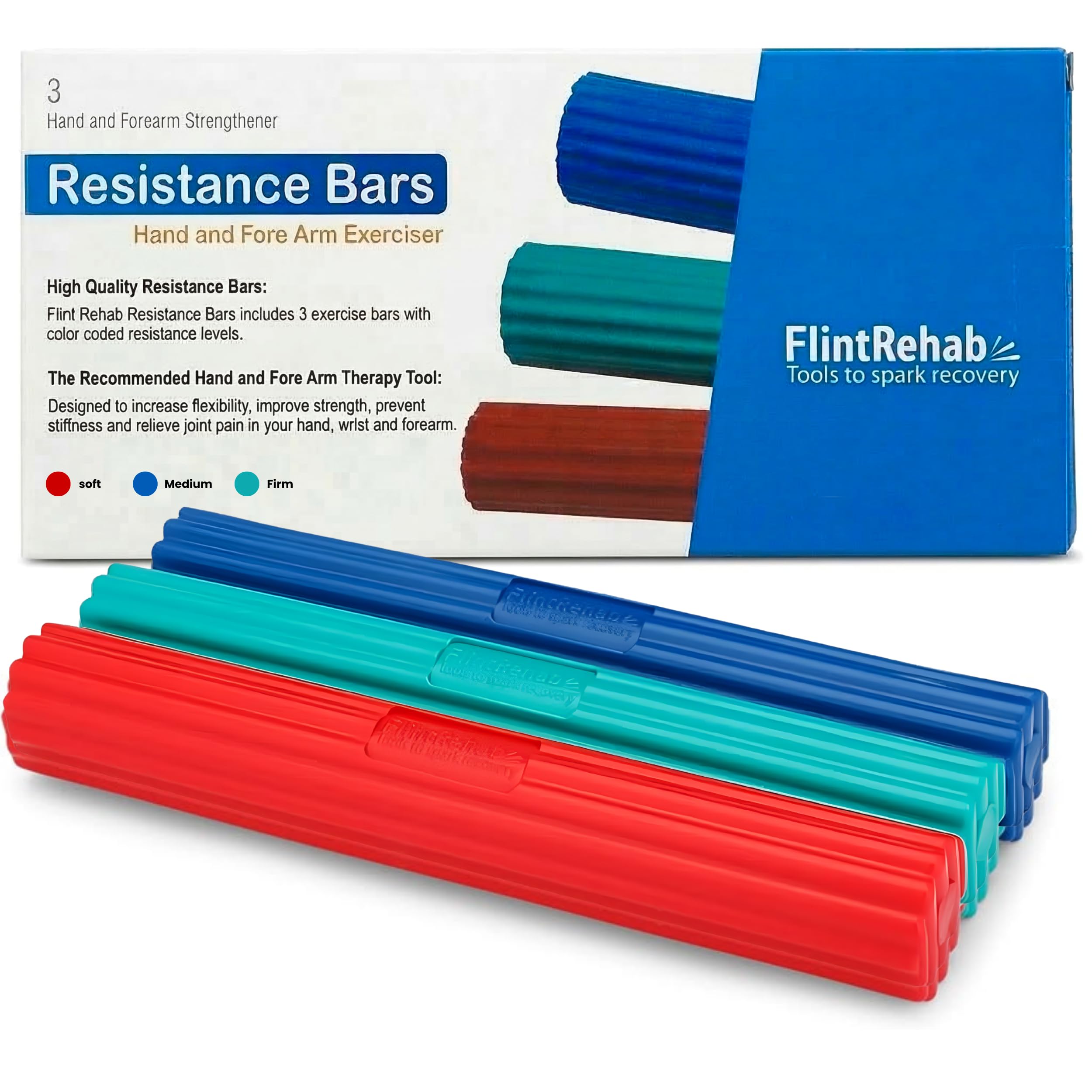 FlintRehab Flex Bars for Physical Therapy (3 Pack), Hand therapy Flex Bar, Resistance Bar for Golfers Elbow & Tendinitis, Tennis Elbow Exercise Devices, 3 Variable Twist Bar to Improve Grip Strength