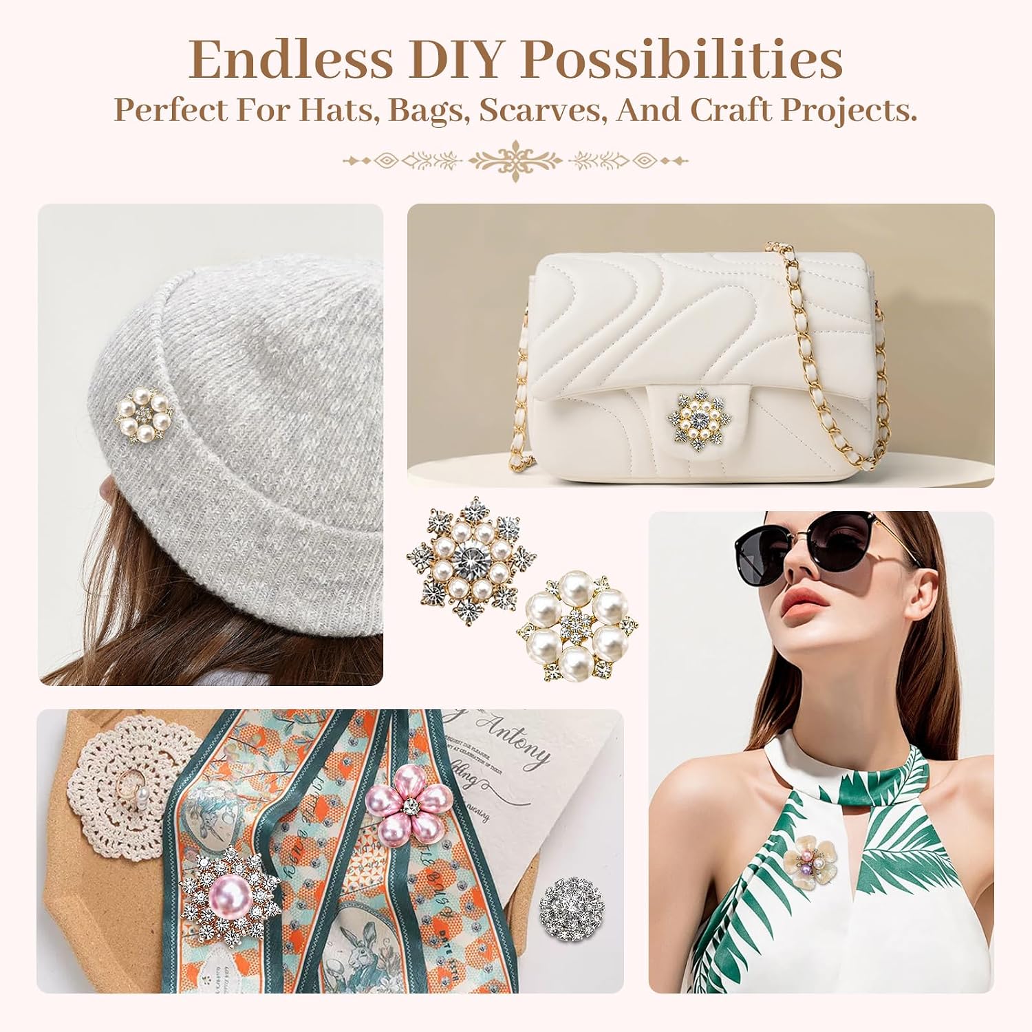 21 Pcs Pearl Rhinestone Brooch Pin Set Floral Crystal Brooches and Pins Elegant Lapel Pins with Secure Pin Back Accessories for Clothes Bags Wedding DIY Decoration 9 Styles