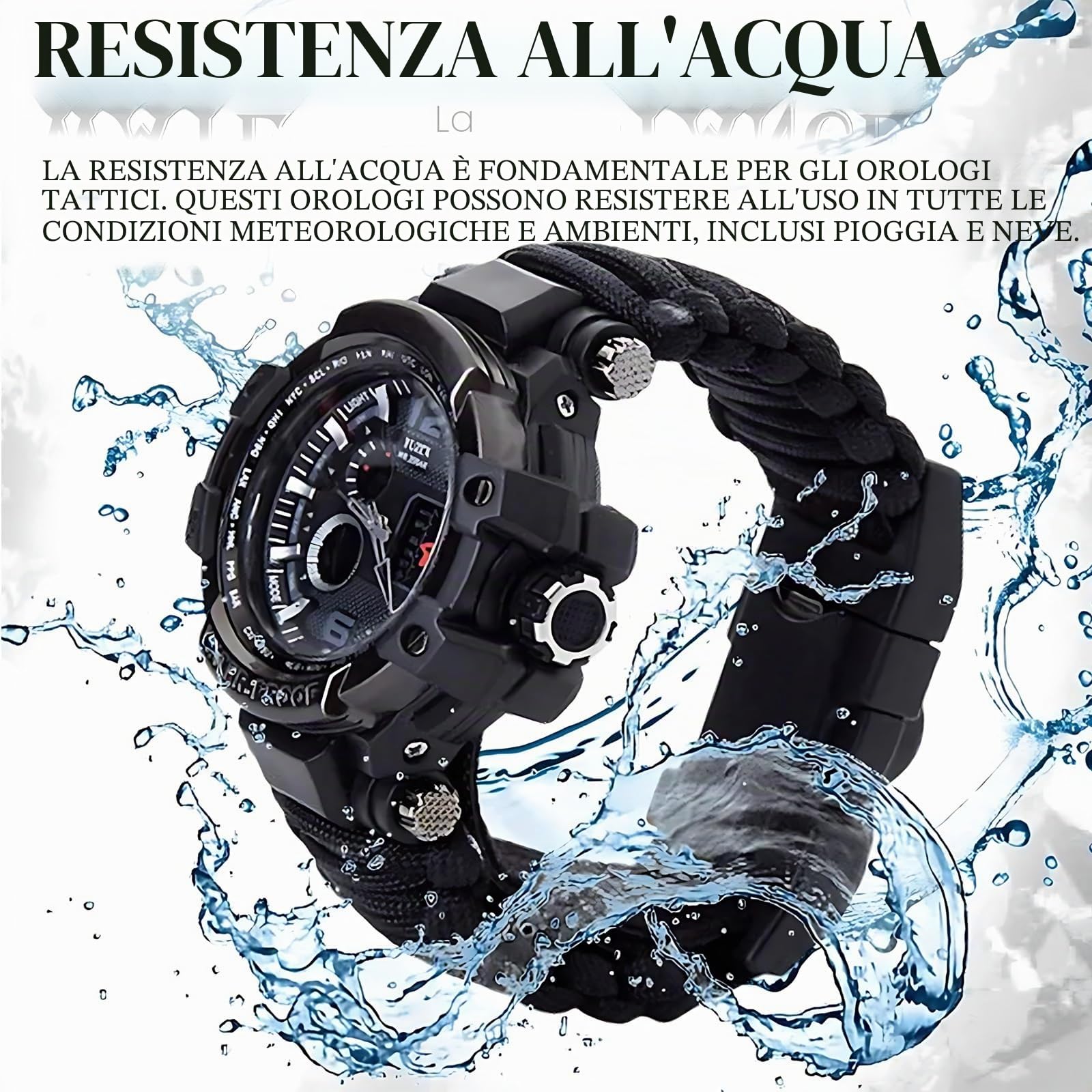 50M Impermeabile Militare Tattico Paracord Orologio Multifunzione Outdoor Survival Watch per Uomo Sport Orologi da Polso con Bussola Termometro