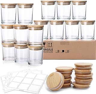 Candle Jars for Making Candles, 15-Pack 6 OZ Thick Glass with Airtight Bamboo Lids and Sticky Labels, Clear Empty Candle Jars - Dishwasher Safe
