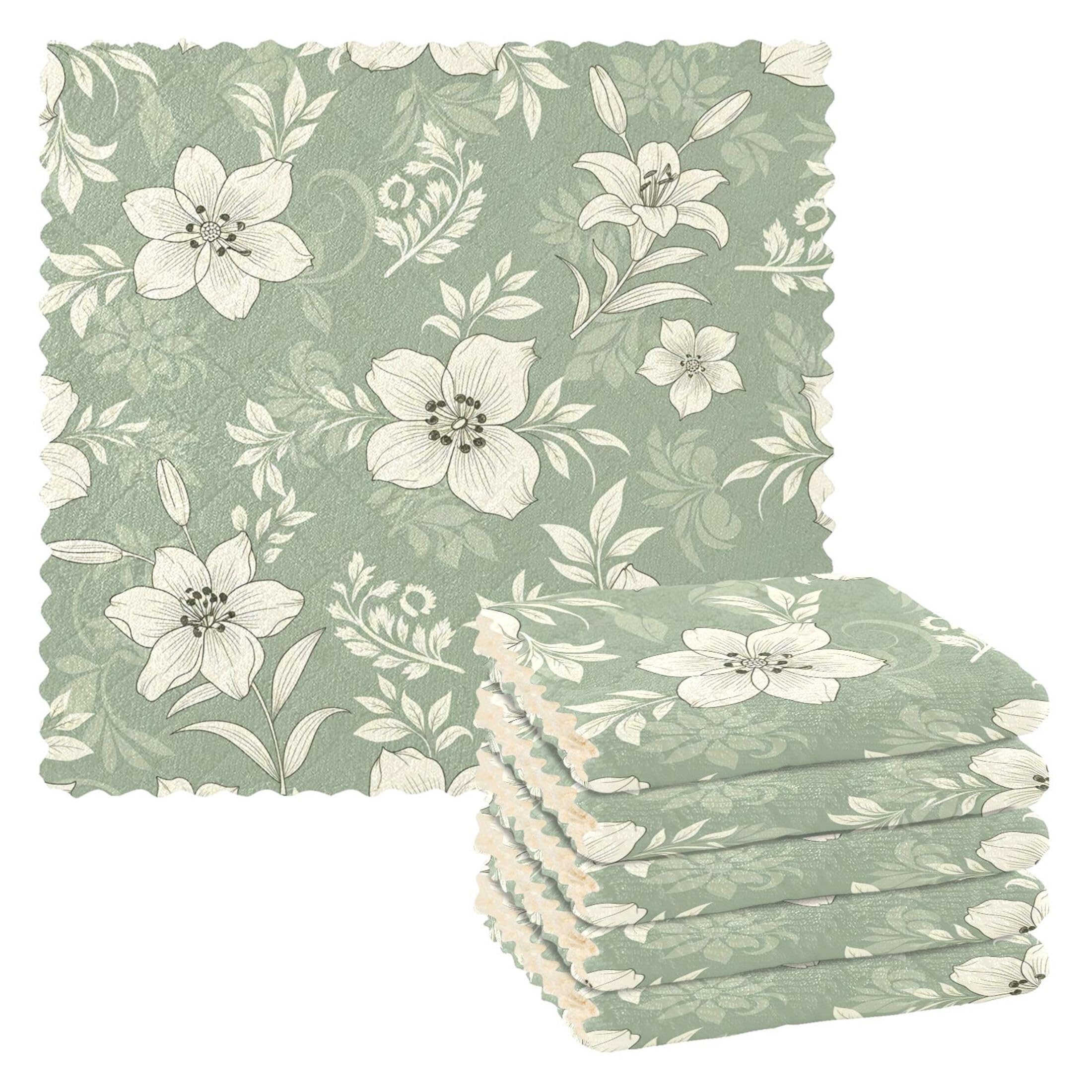 Fuauuyl Floral Kitchen Dish Towel Set of 6, Soft Absorbent Washable Cleaning Cloths Dish Rags Tea Bar Drying Towels, 11x11 In