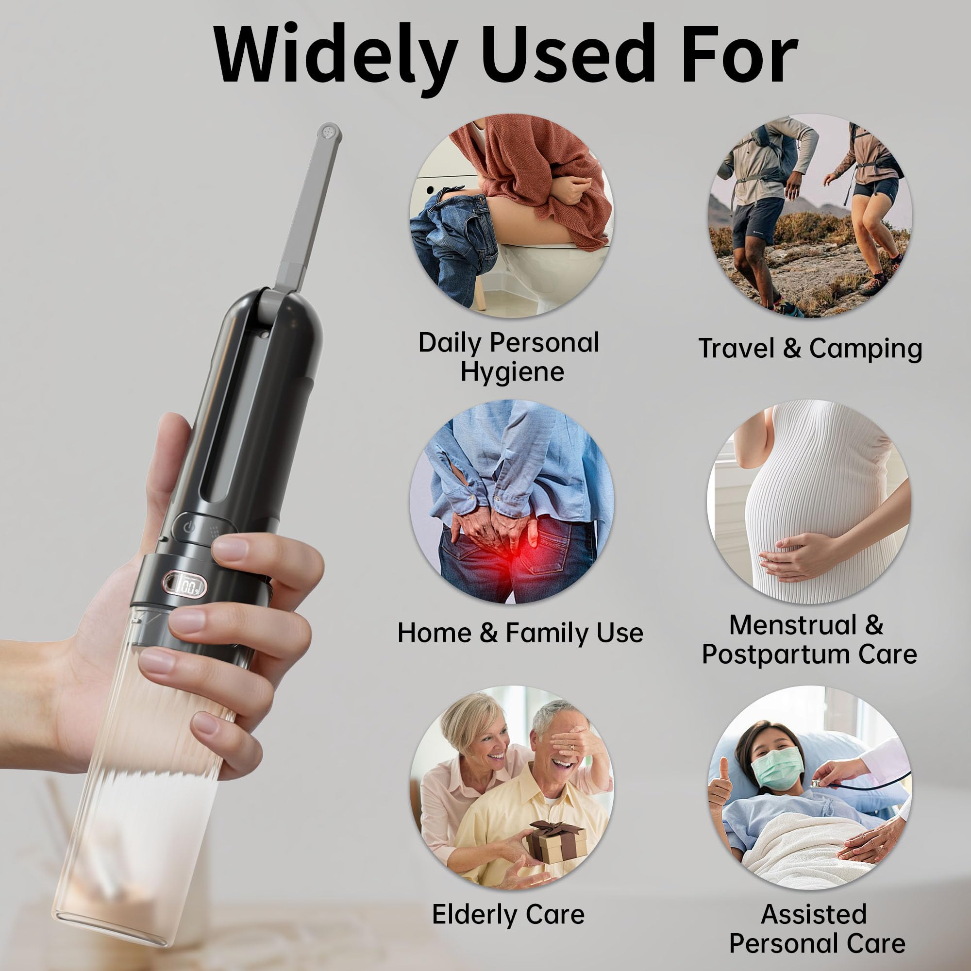 Tragbares Bidet für Reisen, persönliche Hygiene-Sprühflasche für Damen und Herren, mobiles Bidet, tragbar für Toilette, elektrischer Handheld, Hochdruck, faltbar, USB-C batteriebetrieben