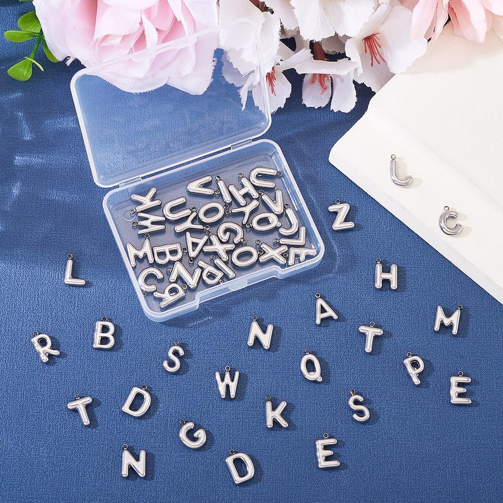 FASHEWELRY 52Pcs Alloy Letter Charms Silver Smooth Alphabet Letter A-Z Initial Charms Dangle Charm Letters for Initial Jewelry Making Necklace Bracelets Keychain DIY Crafts - Image 5