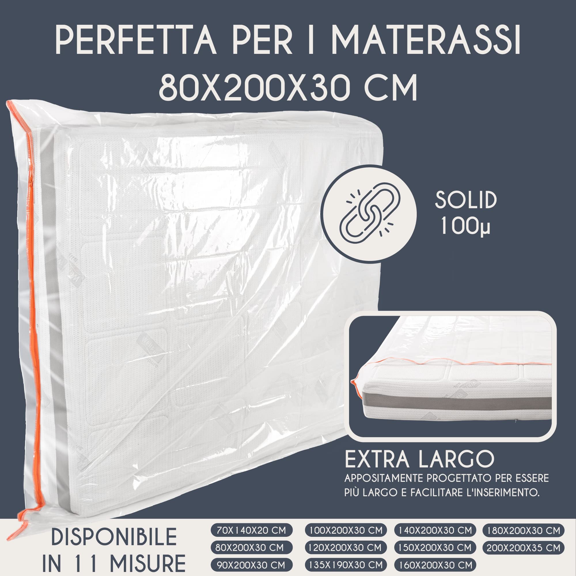 Custodia Materasso Matrimoniale in Plastica - Sacco Materasso 80x200 cm (Spessore 30 cm) - Proteggi Materasso - Celofan per Coperture Perfetto per Conservazione, Trasloco - Con una Pratica Cerniera