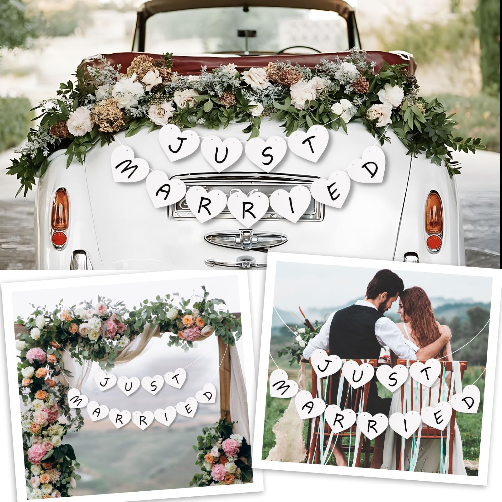 Just Married Girlande Vintage Rustikal Wimpelkette Banner Mit Seil Hochzeitsgirlande Als Deko