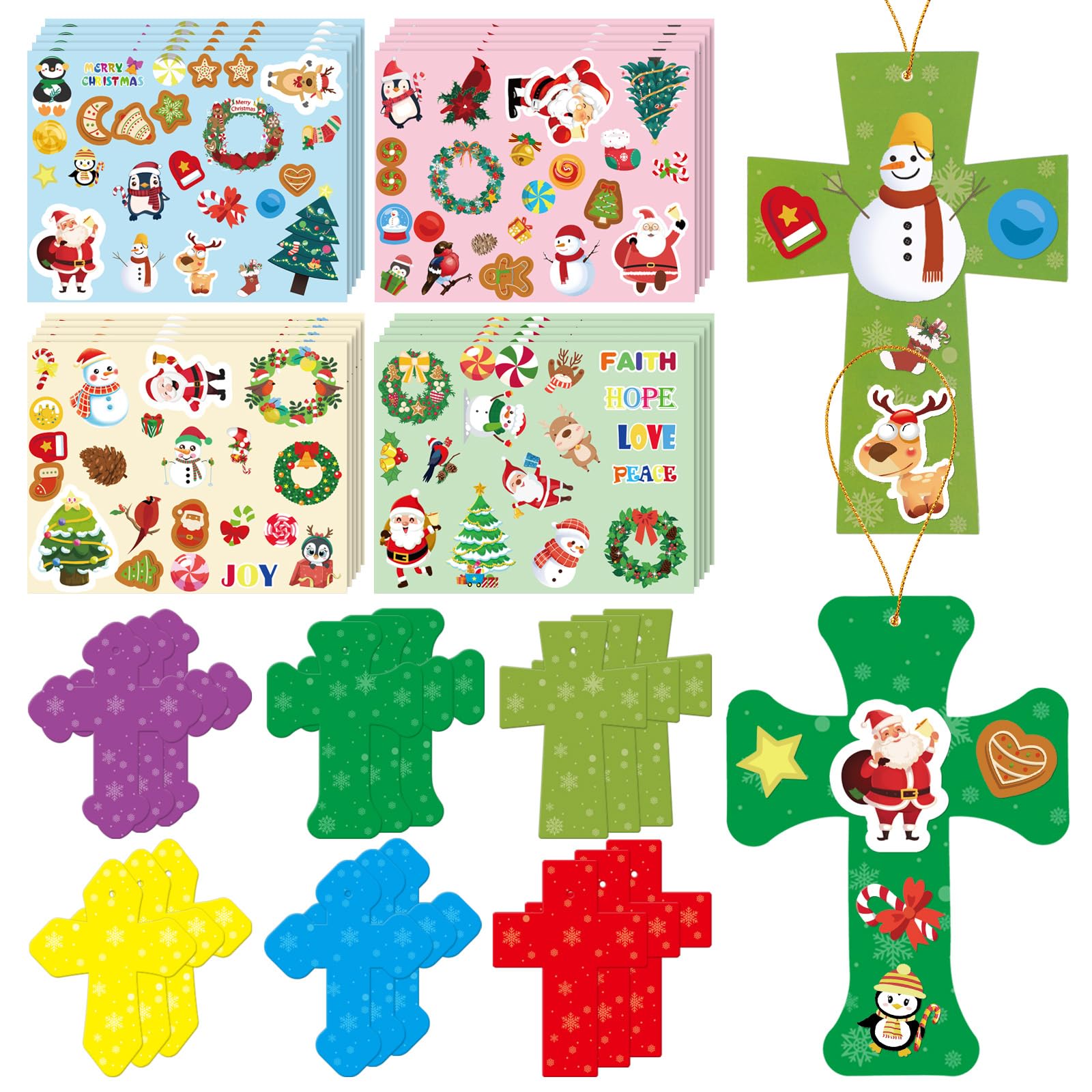 Yinder 38 Pcs Christmas Crafts for Kids Christmas Cross Ornaments Snowman Santa Christmas Tree Stickers Build Your Own Christmas Crafts for DIY Xmas Party Classroom Activity Favors Sunday School