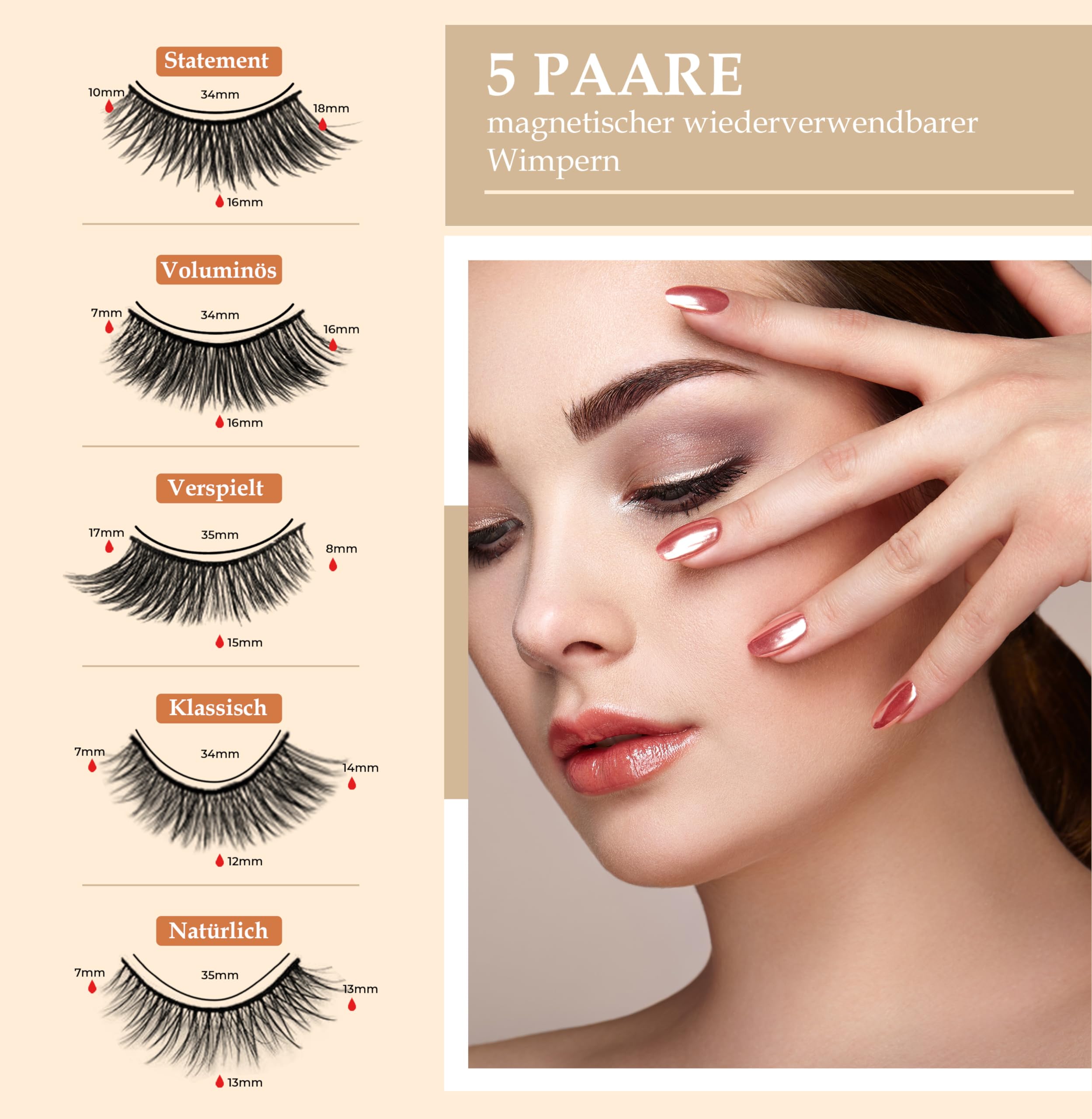HYPNOTIC EYES Magnetic Eyelashes with Eyeliner, Set of 5 works 3D Effect Natural Looking Eyelashes - Image 3