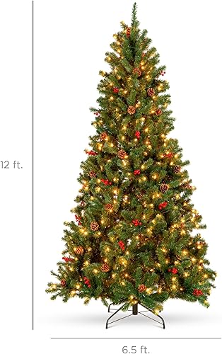 Miniatura 22 de Best Choice Products Árbol de Navidad artificial de abeto preiluminado de 7.5 pies con bisagras con 1,346 puntas, piñas, bayas, 550 luces, base