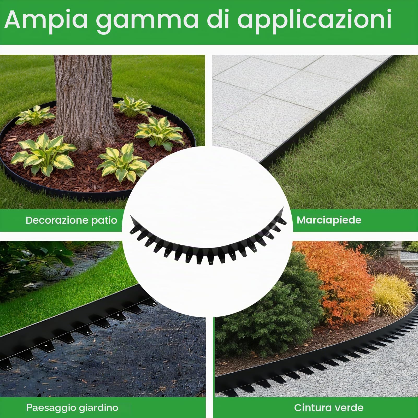 5 Pezzi 1m Acciaio Zincato Corteccia per Giardino, Solido Durevole Bordura per Aiuola, 10cm Altezza Bordo per Aiuole, Bordura per Giardino per Scale Prato Sentiero (Nero)