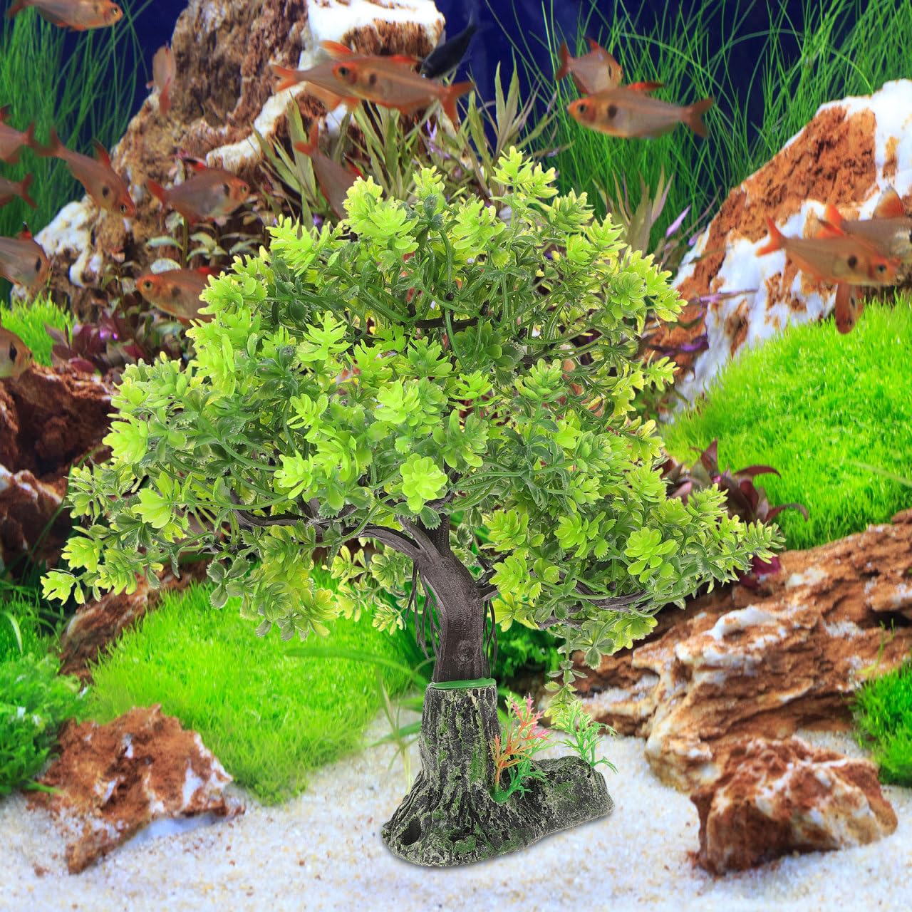 POPETPOP Plante aquatique artificielle en plastique pour aquarium, bonsaï, décoration pour aquarium, terrarium, paysage, vert