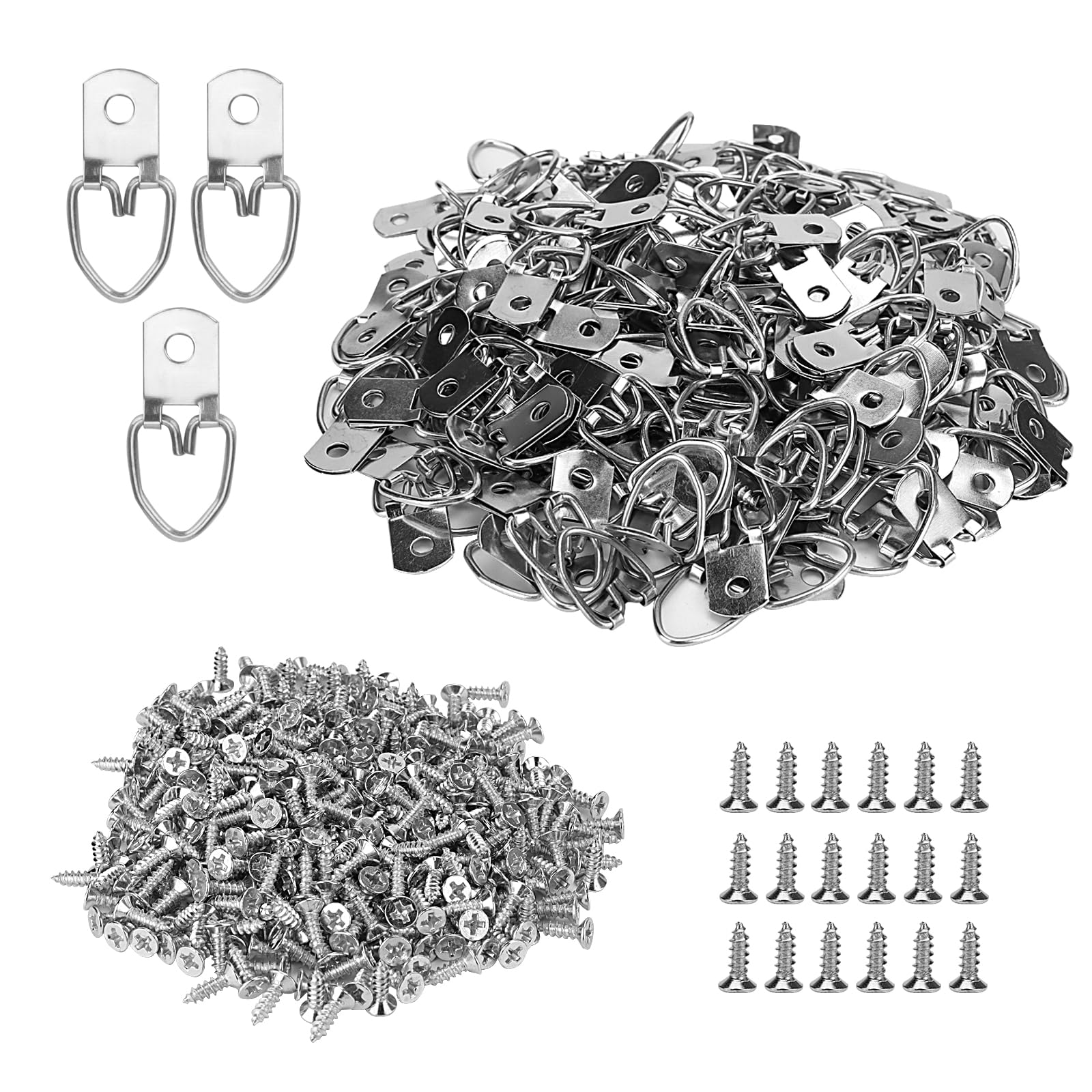 SHEUTSAN 400Pcs 1.25 Inch D Ring Hangers, 32mm Single Hole D Ring with 400 Screws, D Ring Picture Hooks Hardware for Hanging Artwork Paintings