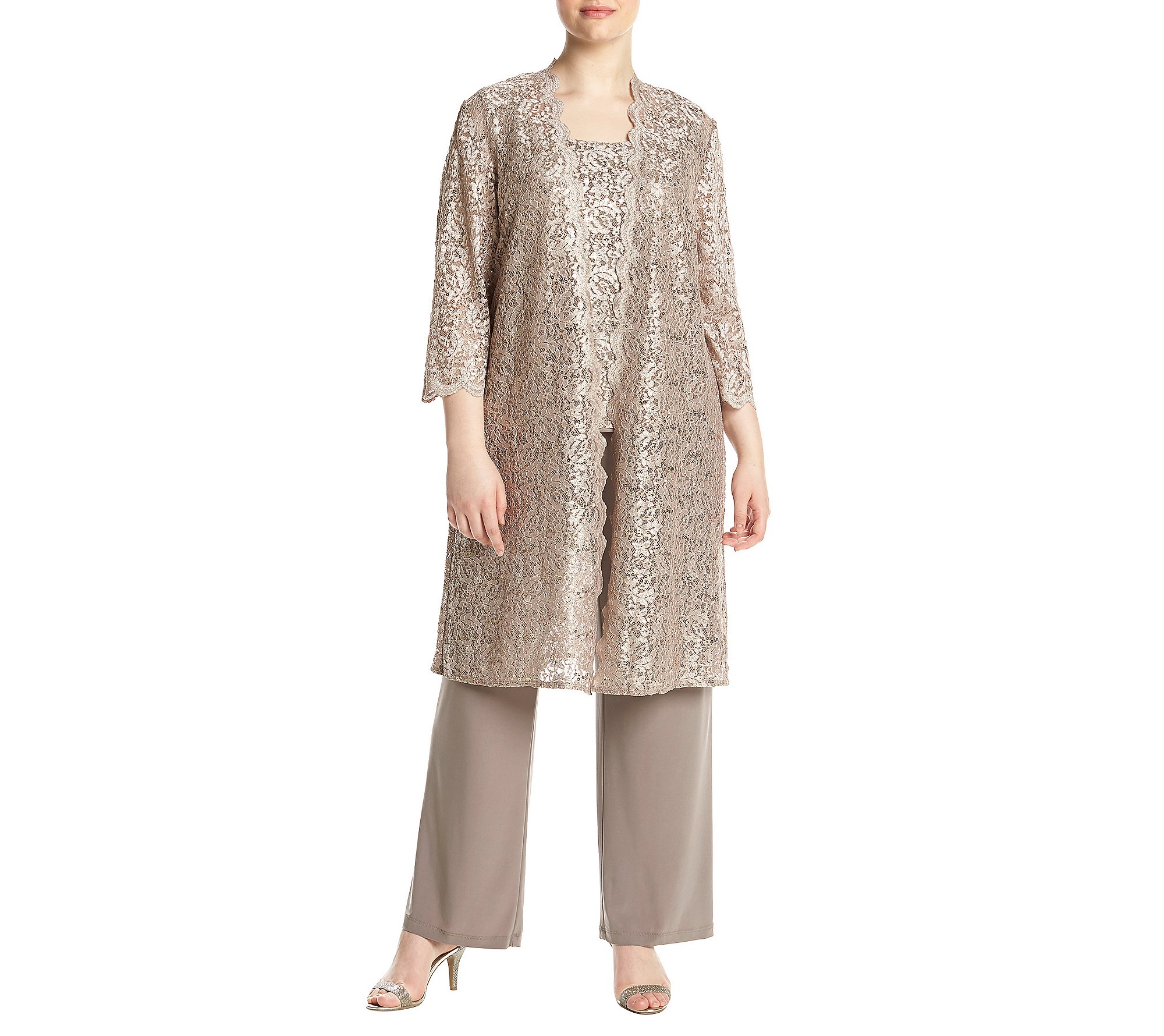 R&M RichardsWomen's 3 PCE Laced Duster Jacket Shell and Solid Pant,