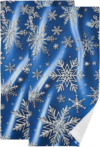 Miniatura 25 de Pfrewn Juego de 2 toallas de mano con diseño de muñeco de nieve de invierno, conos de pino de copo de nieve, color azul, toalla de baño de Navidad