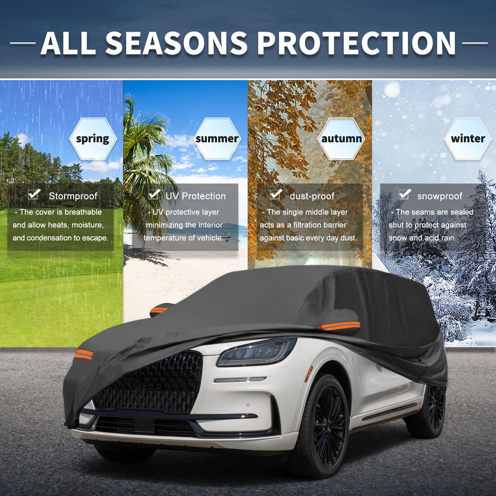 X AUTOHAUX Car Cover Outdoor Waterproof Sun Rain Snow Hail Protection with Left Side Door Zipper 210D-PU for — view 2