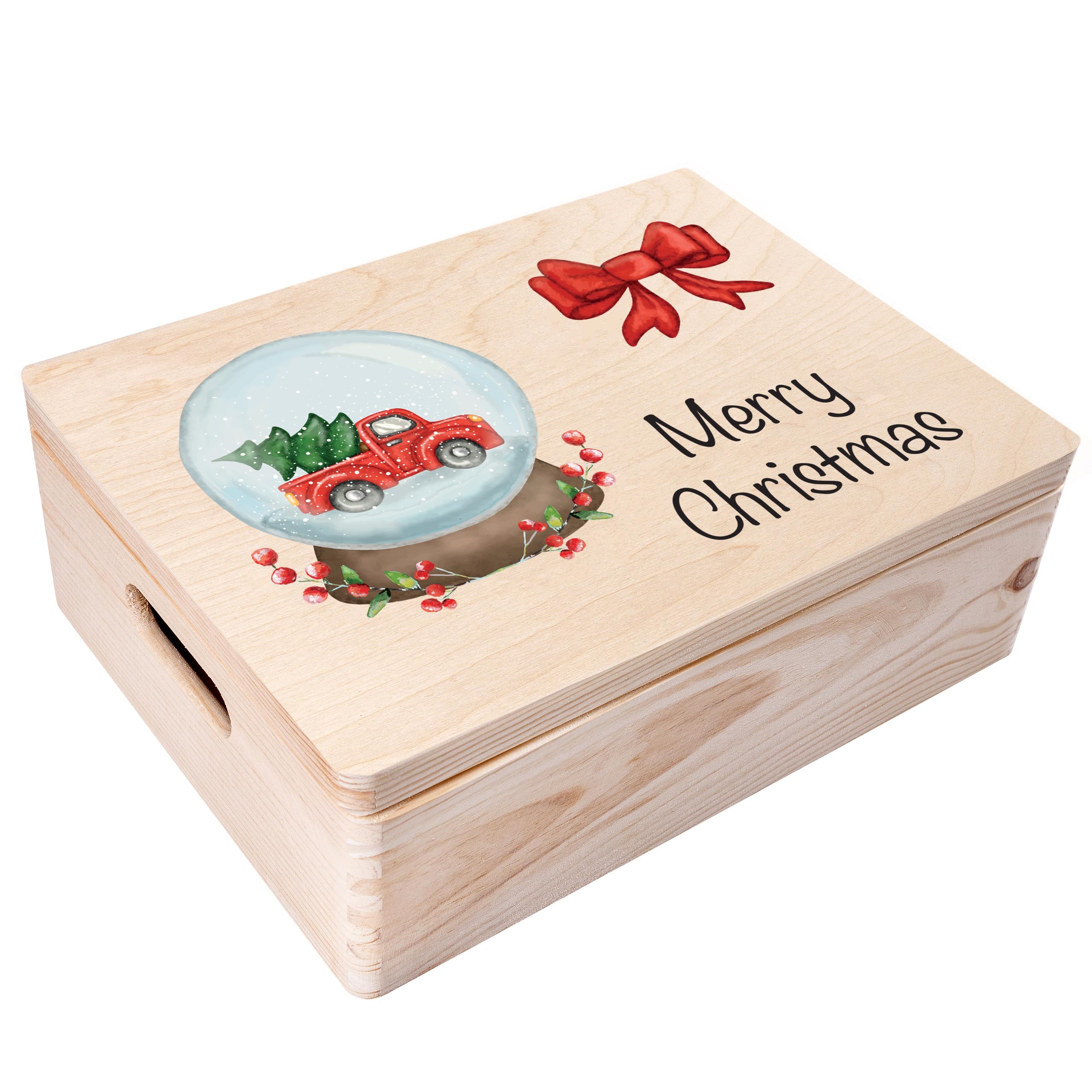 Creative Deco Women's Beige Personalised For Men, Girls Or Boys - Snowball | Unique Custom Xmas Wish | Customised Wooden Storage Box | Empty Christmas Eve Box