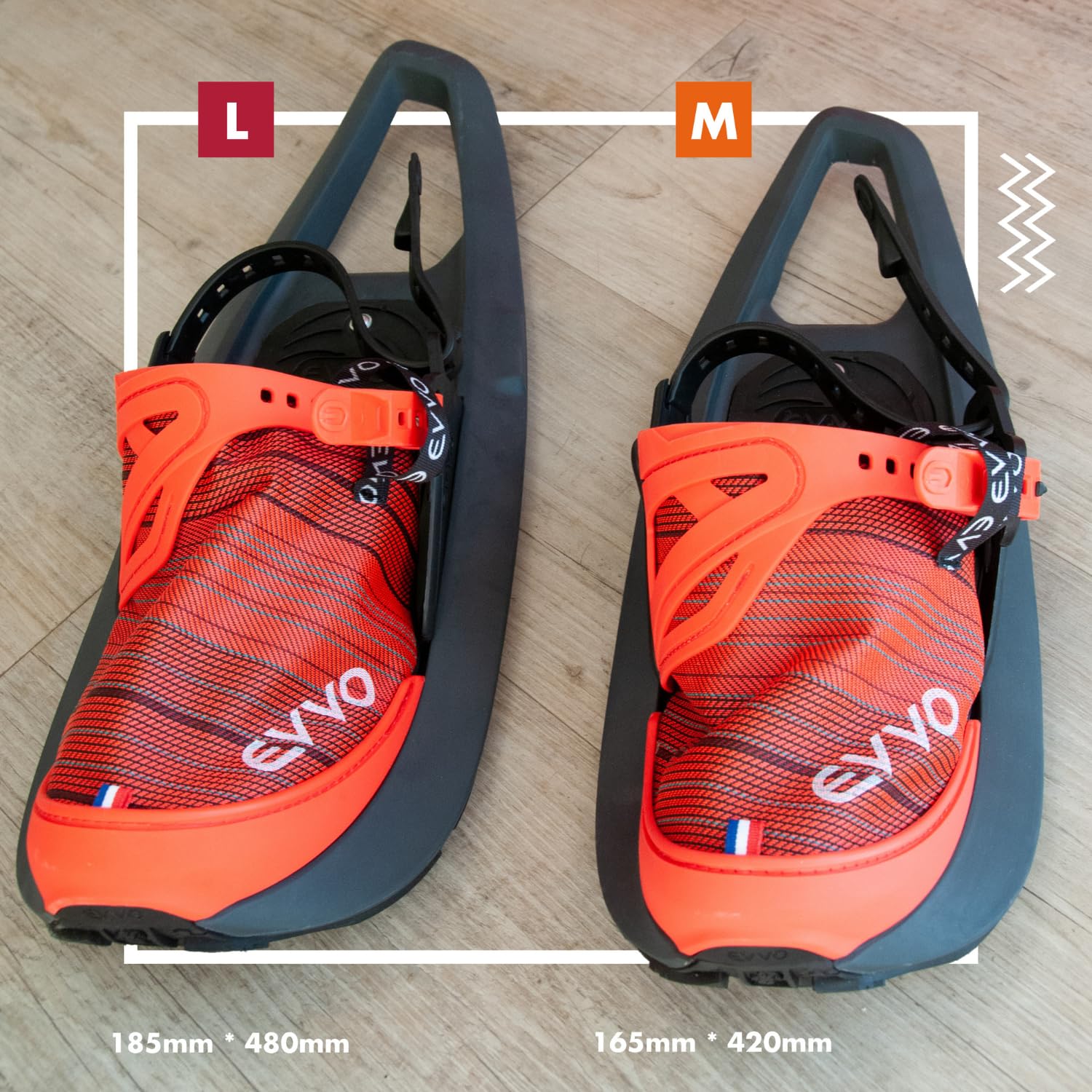 EVVO - Originale - Racchette da neve Made in France con solette con chiodi Michelin®, attacchi regolabili, per uomo e donna con borsa di trasporto inclusa, per tutti i terreni, escursioni, snowboard