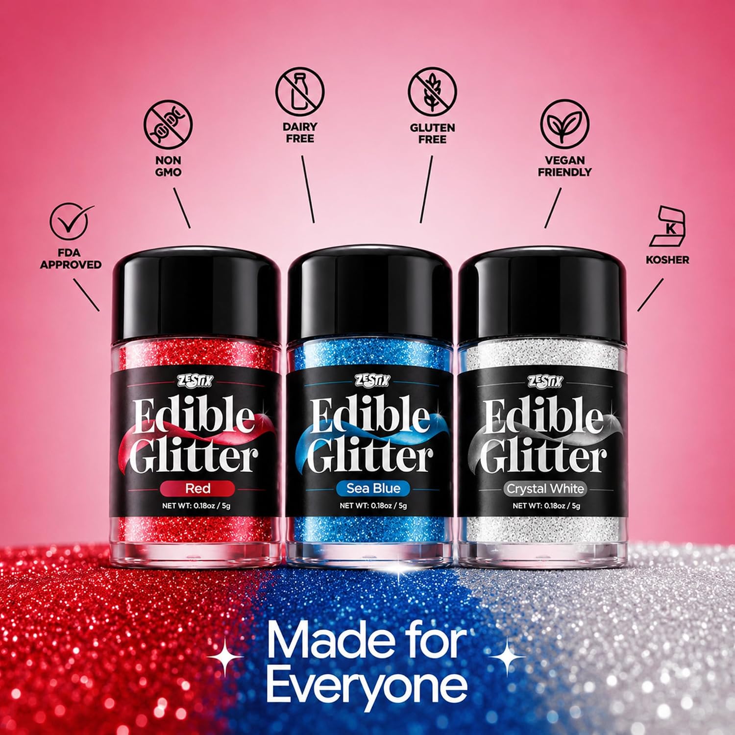 Red White & Blue Edible Glitter Set for 4th of July image 5