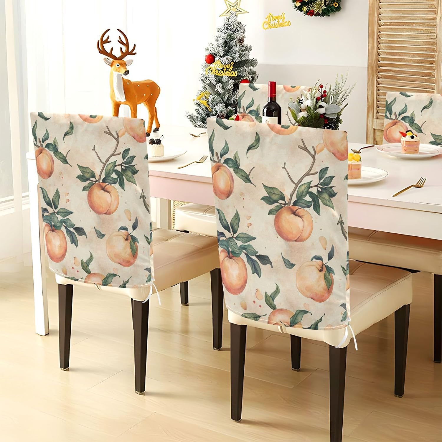 ALAZA Peaches and Anchor Chair Back Cover Set of 6, Washable Reusable Removable Chair Slipcovers Decorative Chair Cover for Home Kitchen Wedding Party