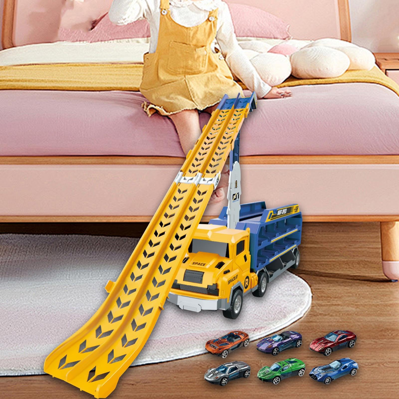 Camión Transportador de Coches de Juguete, Transportador Grande, para Niños, Amarillo