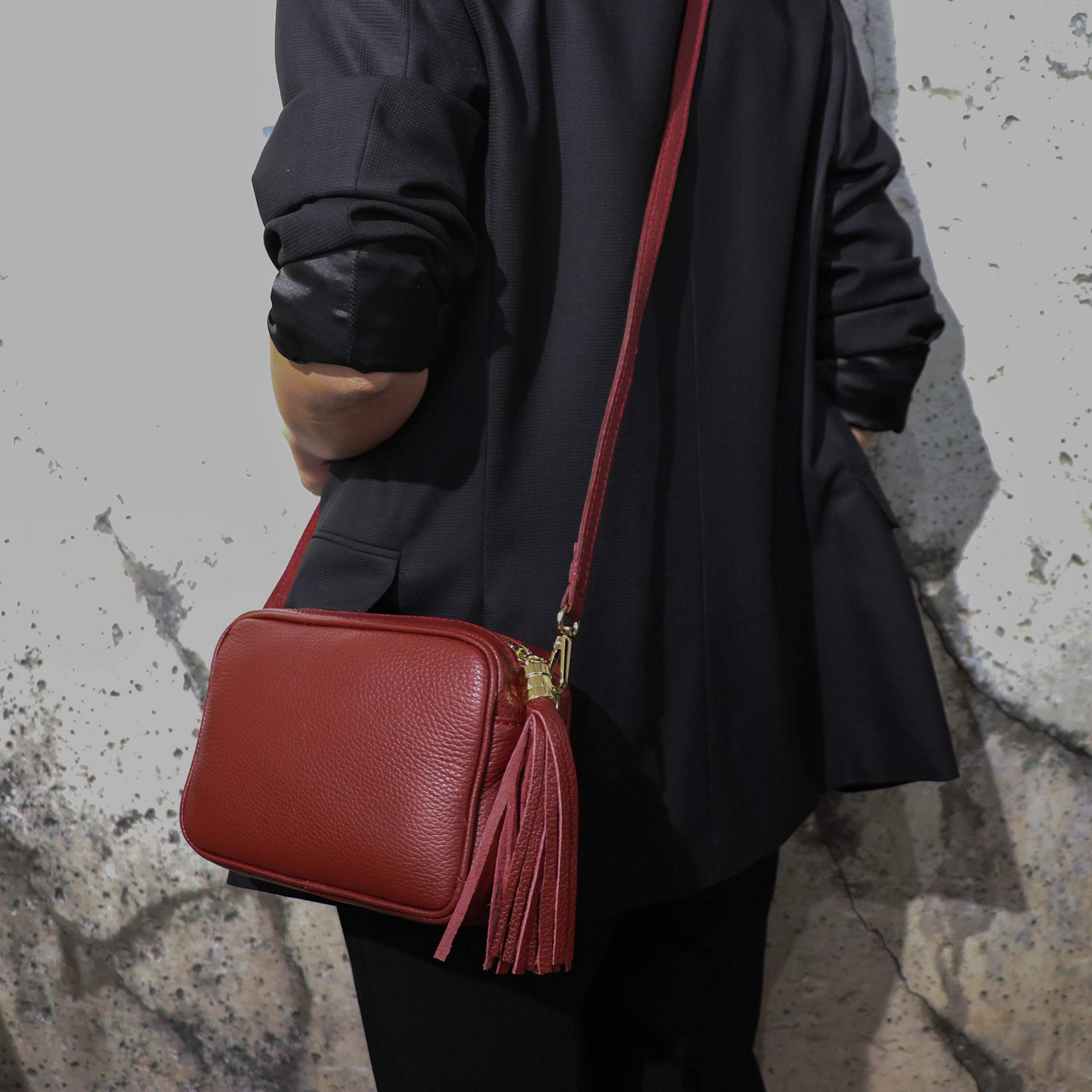SH Leder Echtleder Umhängetasche mittel kleine Tasche Abendtasche Clutch Crossbody Bag Messenger Handtasche mit Reißverschluss 21x15cm Chiara G209
