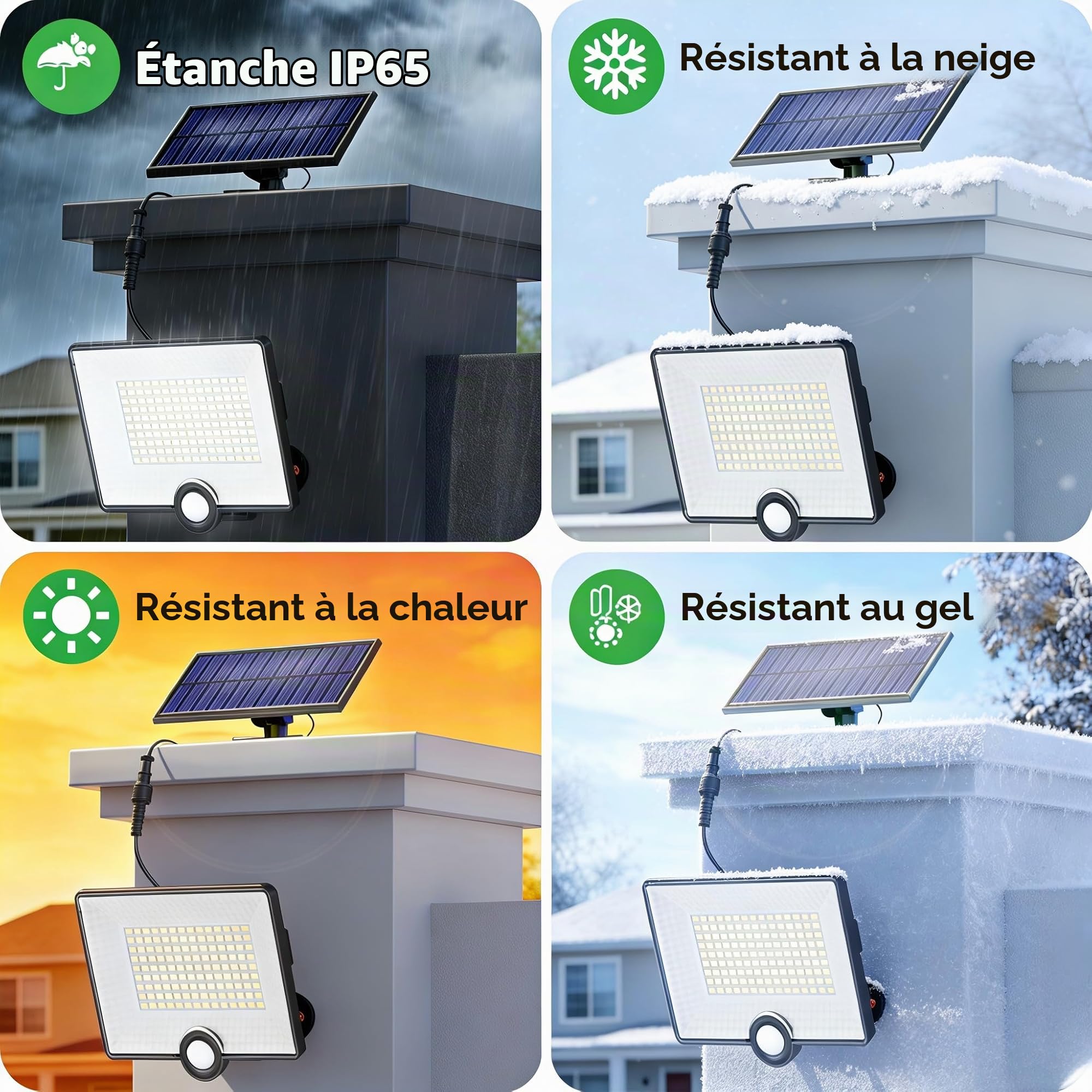【2000lm Ultra-brillant】Lampe Solaire Extérieur Détecteur de Mouvement 204LED Lumière Solaire Extérieure avec 3 Modes Étanche IP65 éclairage Extérieur Solaire Spot LED avec Câble de 16,4ft [Lot de 2]
