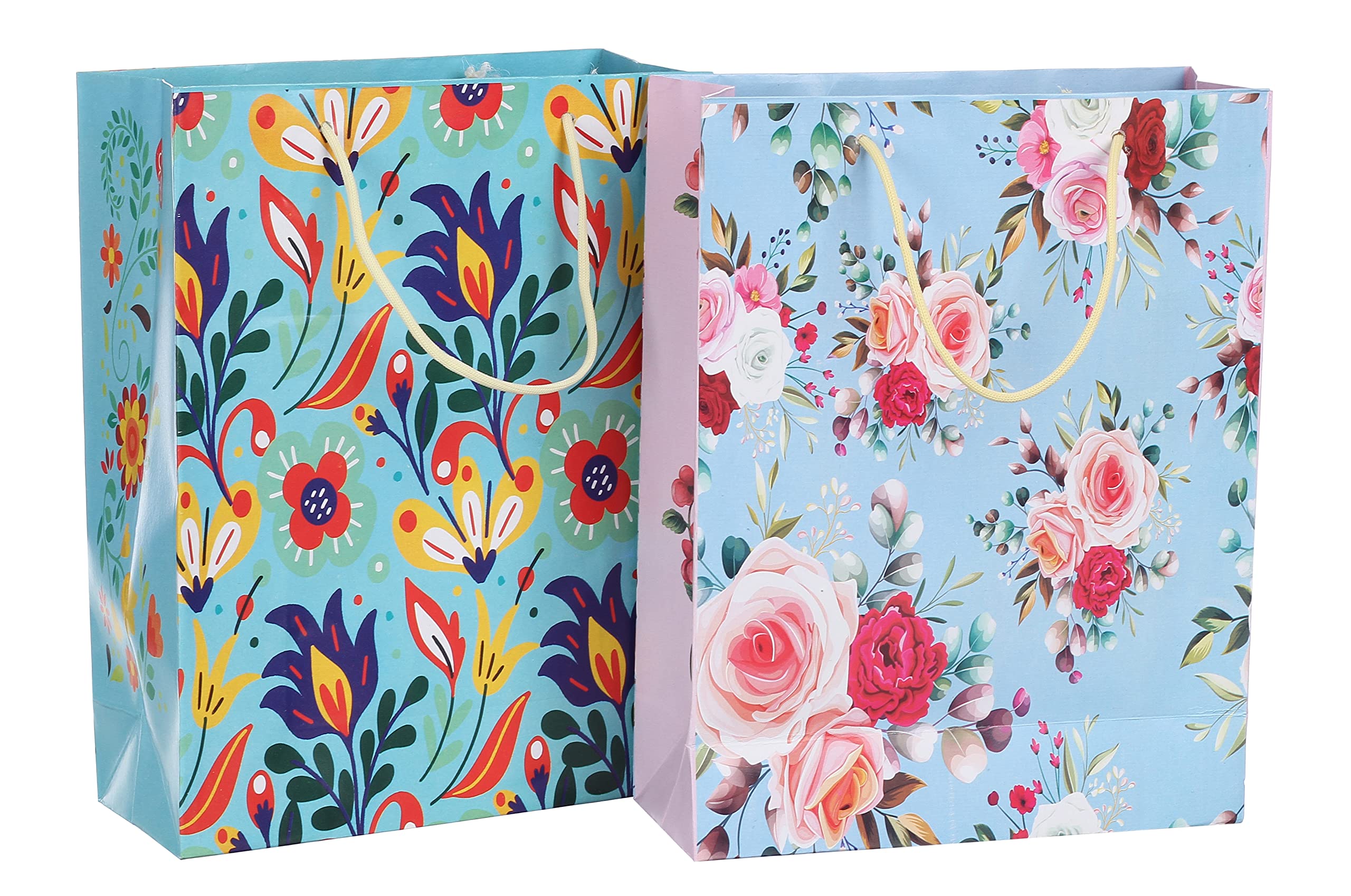 SAINIK'S - ACCESS TO QUALITY Flowers Design Paper Gift Bags Return Gift, Small Presents, Weddings, Birthday Presents, Multicolor(20.32 x 7.62 x 27.94 Cm, Pack of 20) Design May slightly change