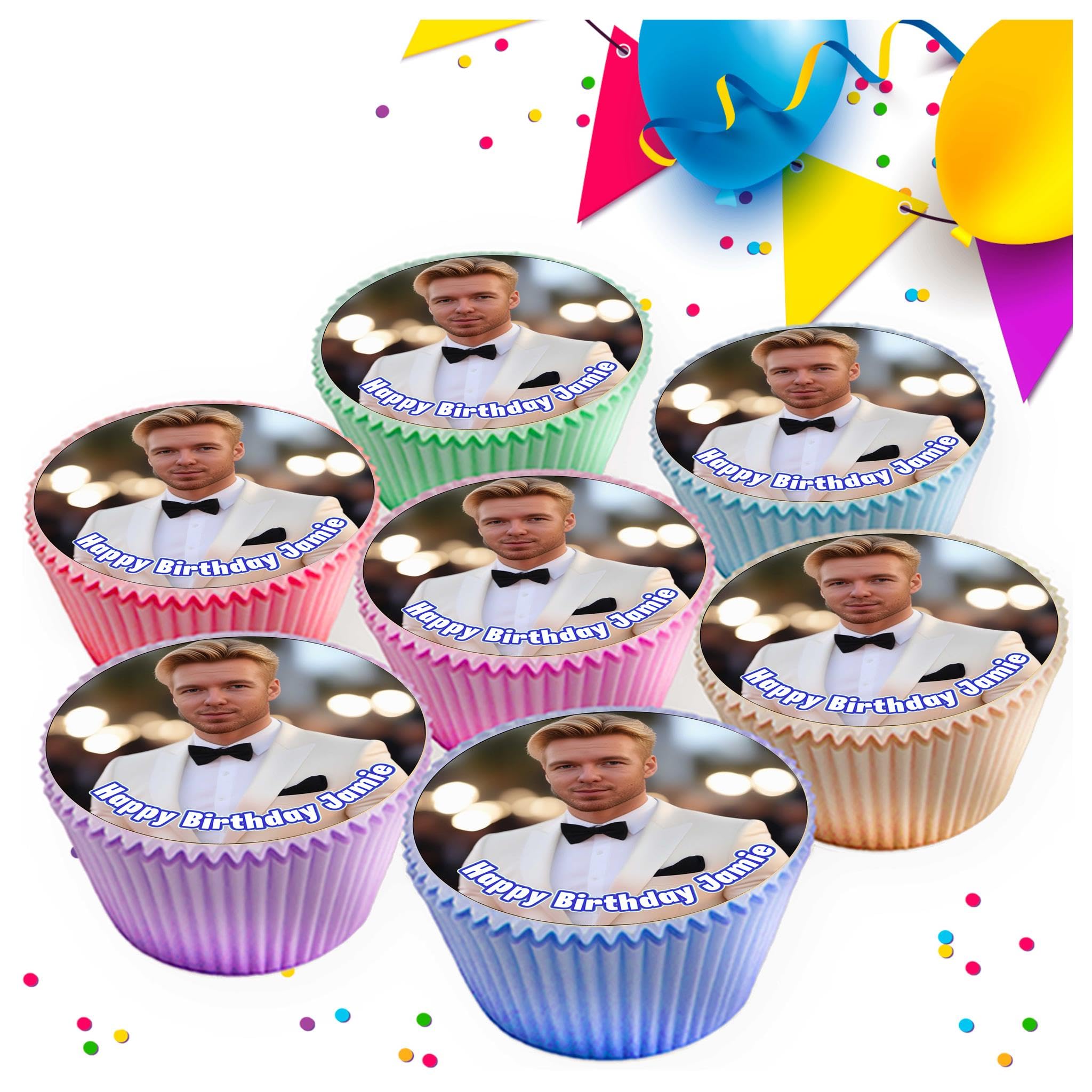 30x YOUR OWN PERSONALISED PHOTO OR LOGO EDIBLE ICING 3.8 cms CUPCAKE TOPPERS DECORATIONS