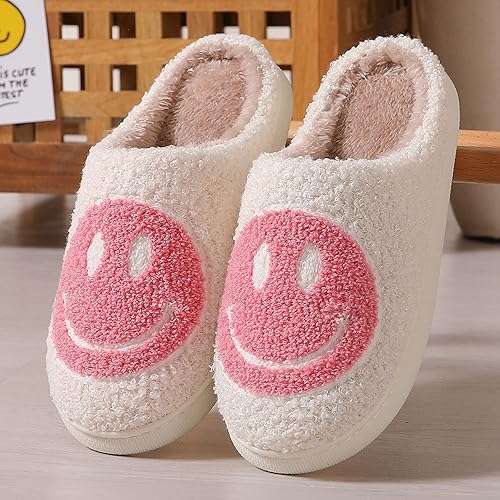 Miniatura 4 de rosyclo Pantuflas de cara sonriente, retro, suaves, acogedoras, para casa, antideslizantes, esponjosas, para interiores y exteriores, para mujeres y