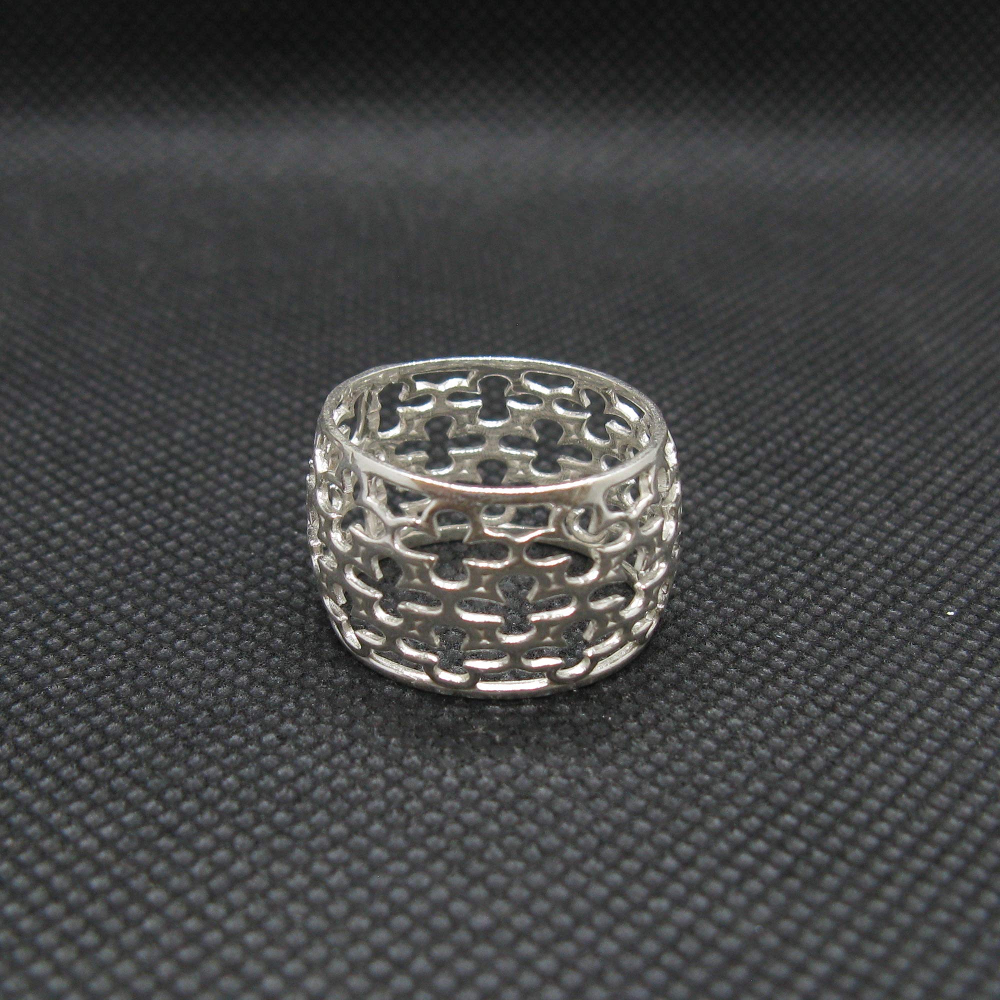 Anello in Argento Sterling Con Fascia a Fiore Largo 14mm Solido Marchiato 925