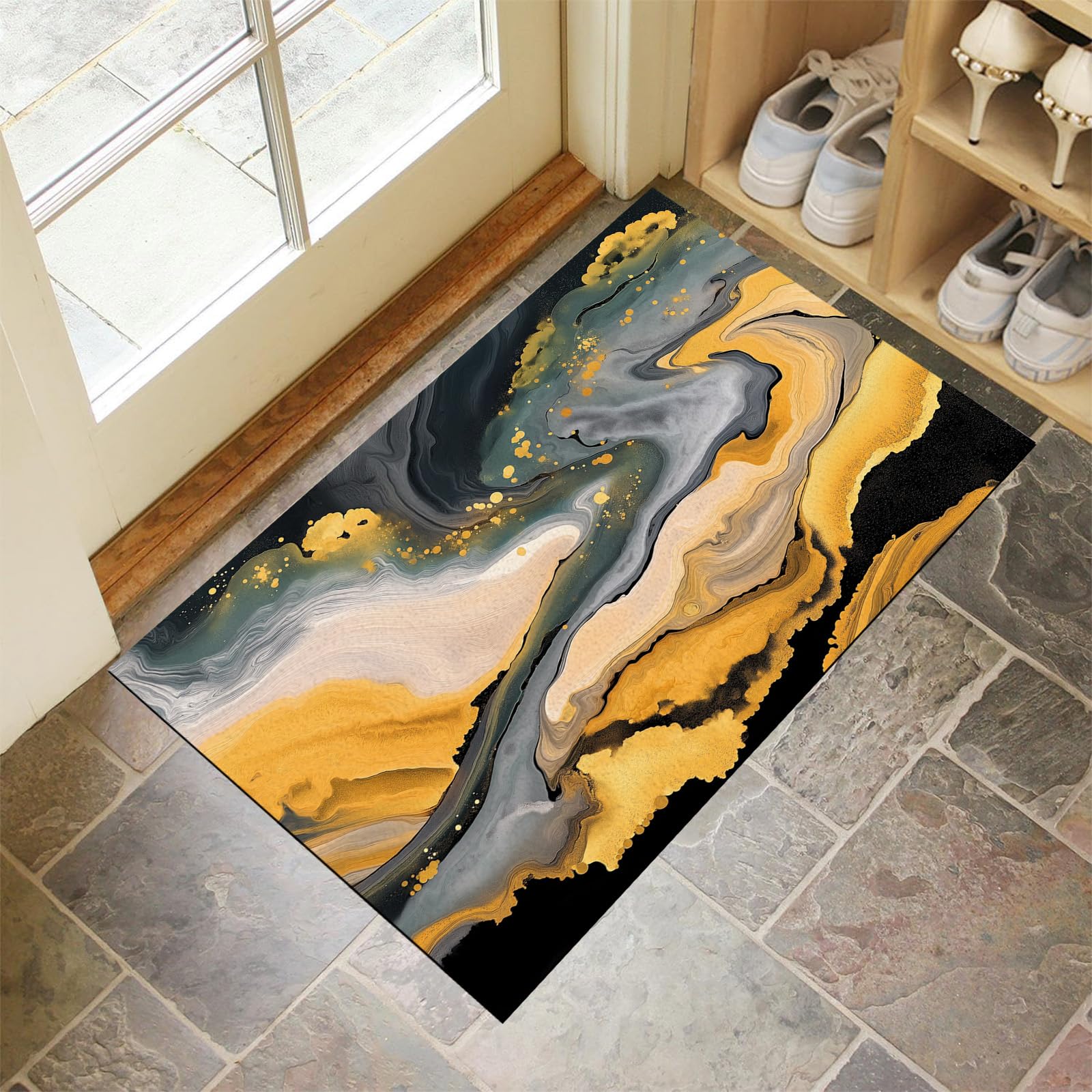 Alfombra pequeña para entrada de casa y cocina con diseño de mármol