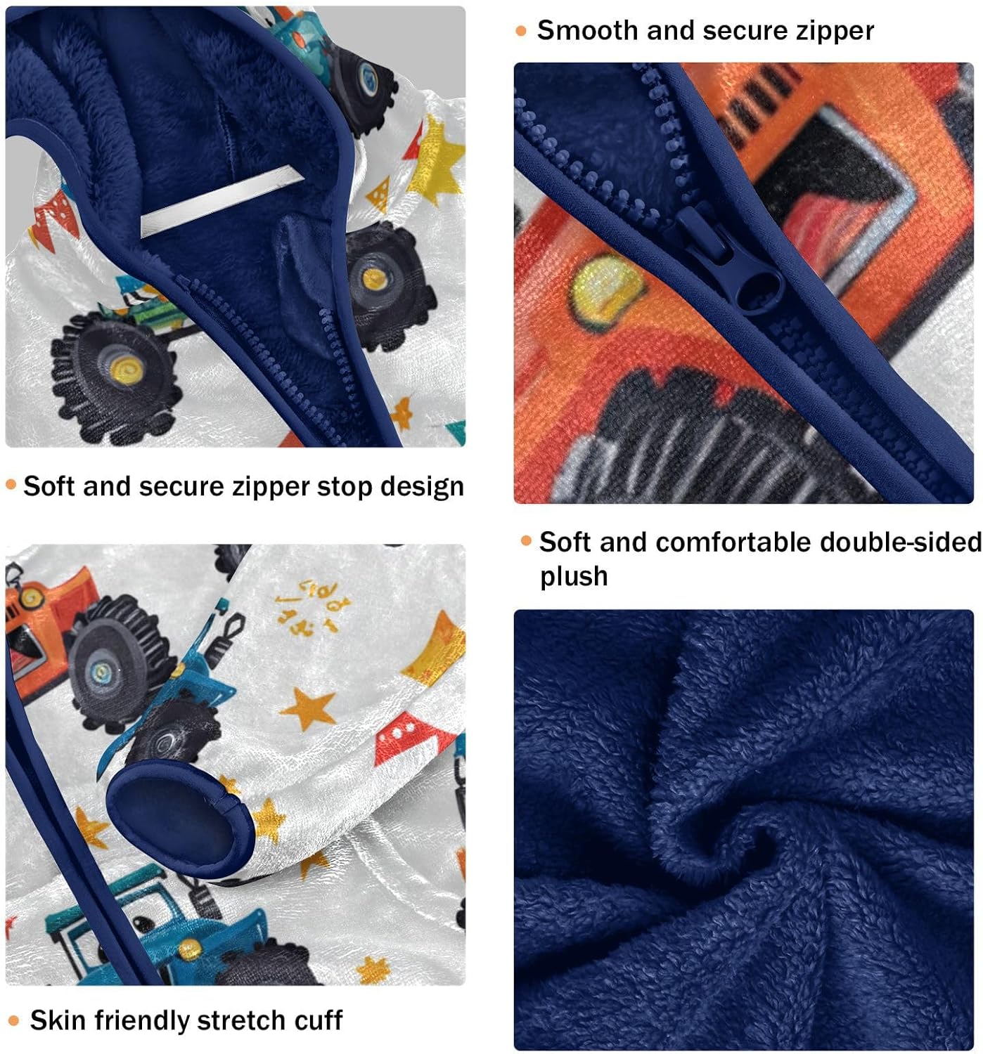 Cartoon Cute Color Truck Boys Zip Sweatshirt Children Plush Jackets Navy Blue Fall Baby Boys Clothes