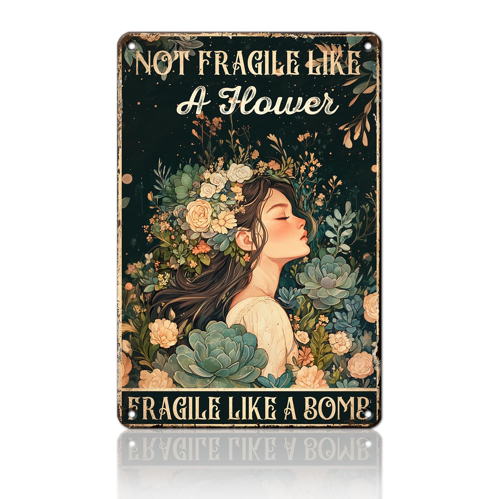 Anceky Not Fragile Like A Flower Fragile Like A Bomb Tin Sign Funny Metal Sign Retro Wall Decor for Cafe Kitchen Home Yard Garage 12×16 Inch