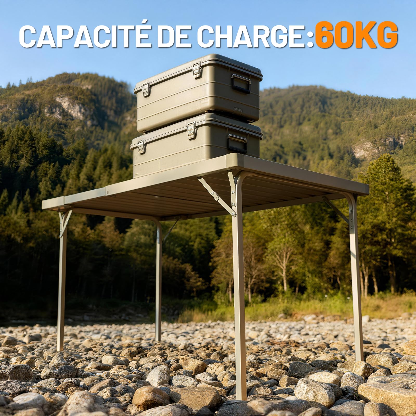 TIMBER RIDGE Table Camping Pliante Extensible 94/129x70cm Aluminium | Table extensible de 94 à 129cm, hauteur réglable, cadre aluminium avec sac de transport pour camping et caravane