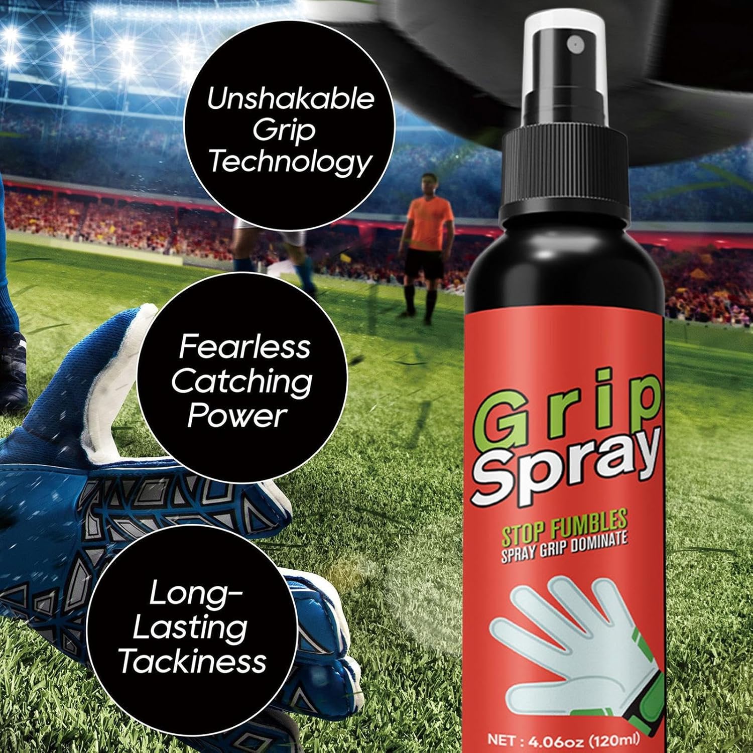 Goalkeeper Glove Spray - Professional Grip Enhancement & Anti-Slip Shoe Spray (120ml), Strong Adhesion Soccer Glove Glue For Wet Weather, Wash & Prepare Cleaner For Goalie Gloves And Athletic Footwear