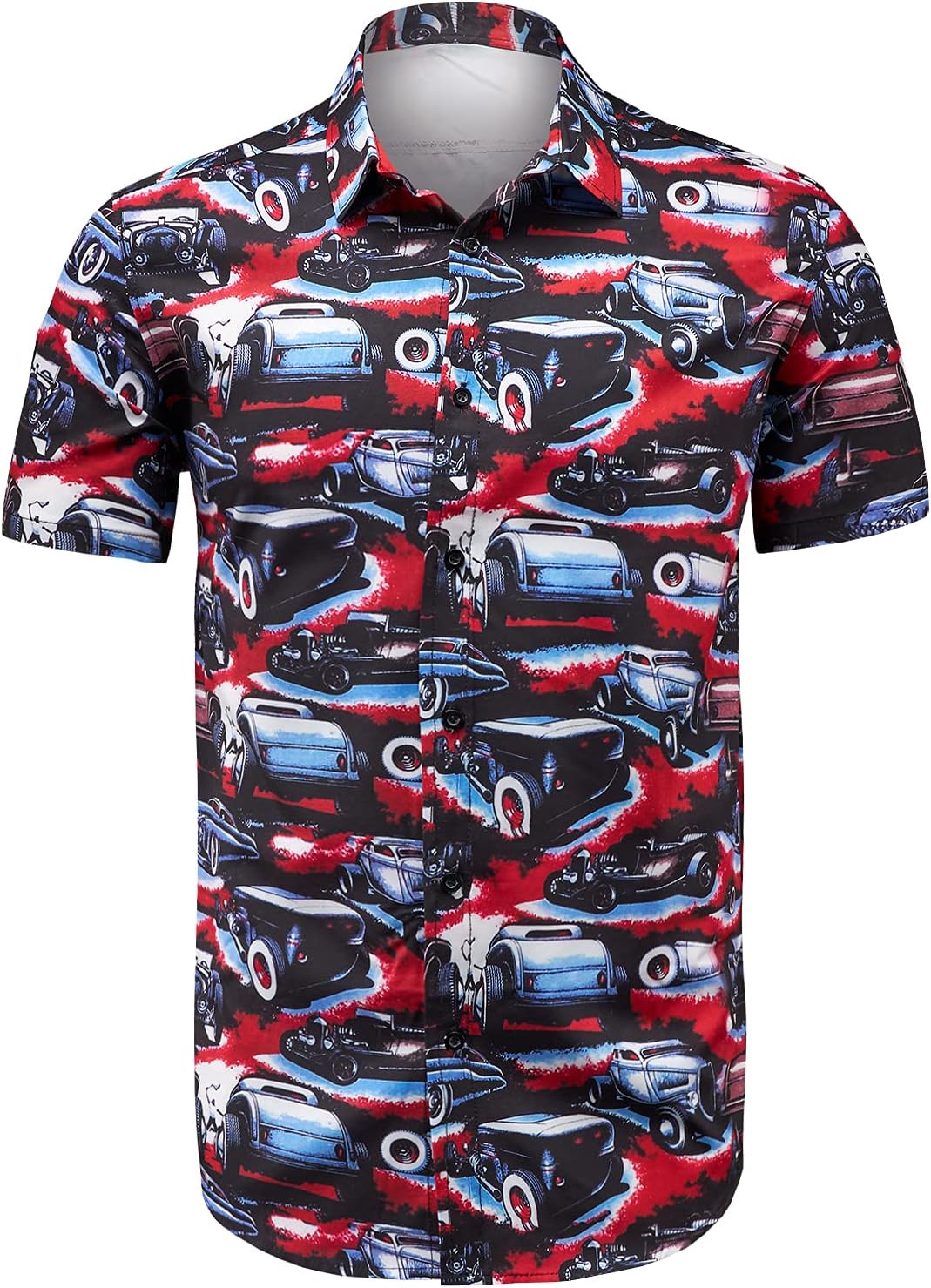 Men's Food Cars Print Shirts Hawaiian Short Sleeve Casual Tropical Funky Button Down Shirt Medium Red 8
