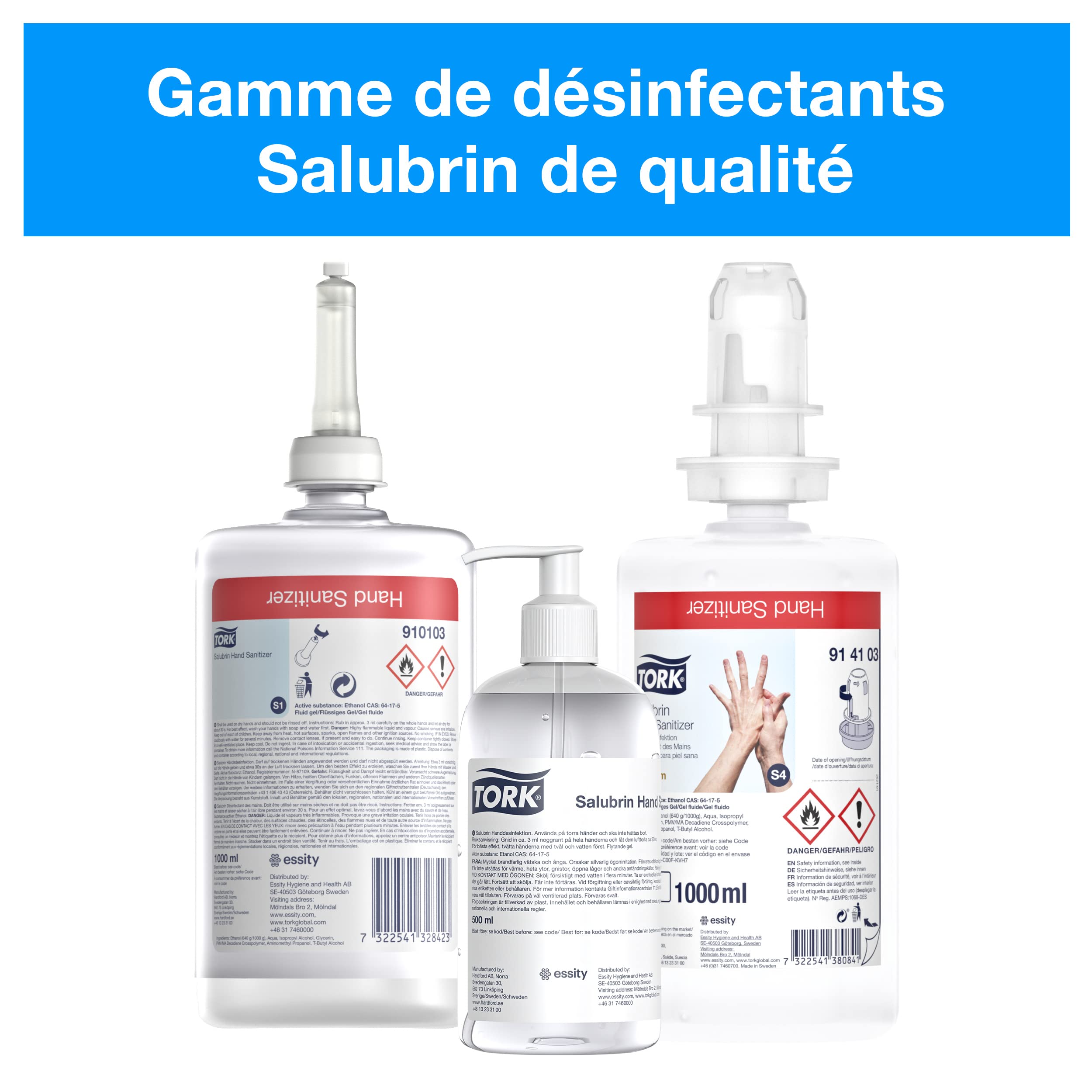 Tork S1 910103 Salubrin Désinfectant pour les mains Recharge 1 bouteille de 1000 ml
