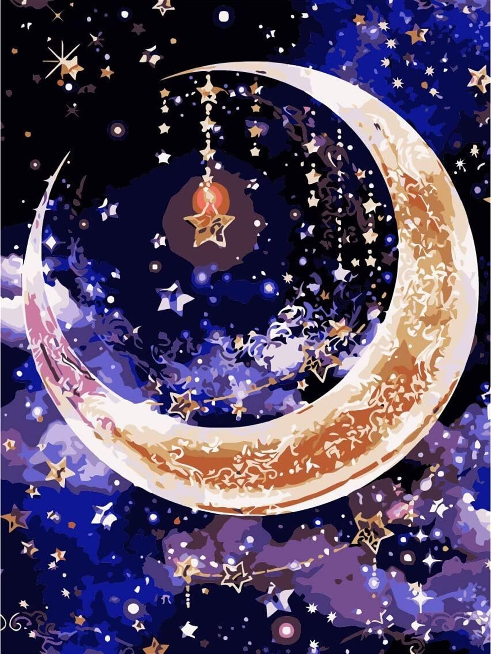 Figured'Art Peinture Par Numéro Adulte Avec Cadre Pleine Lune Aux Reflets Multicolores - Activité Manuelle Kit De Loisir Créatif DIY Numéro D'art Complet - 40x50cm Toile Tendue Sur Châssis